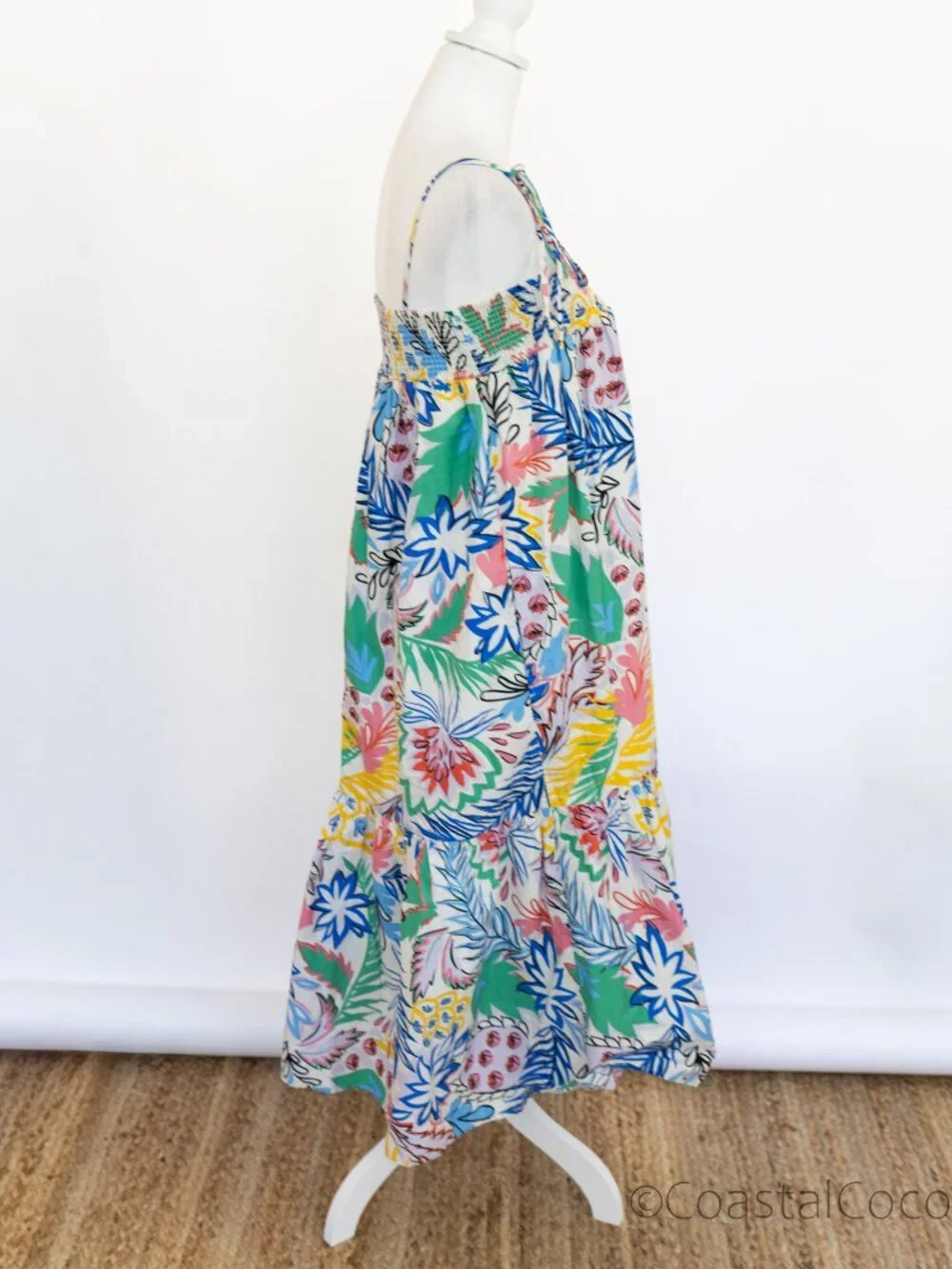 Karlie Smocked Tiered Maxi M Dress Floral w/Pockets 100% Cotton Coastal Derby - Picture 3 of 7